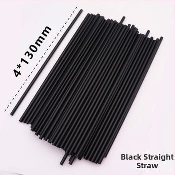 Paie de plastic de unică folosință, neagră, PP alimentar, pentru cocktail, 4 × 210 mm
