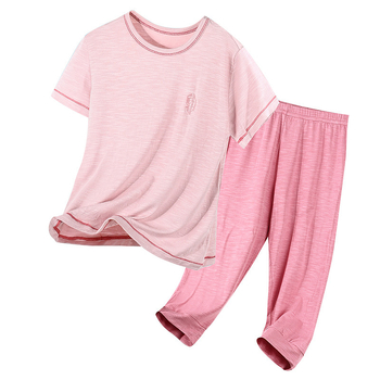 Set de pijamale pentru copii cu textură de bambus, anti-țânțari, bluza cu mânecă scurtă și pantaloni lungi, culoare unică, haine de casă pentru familie