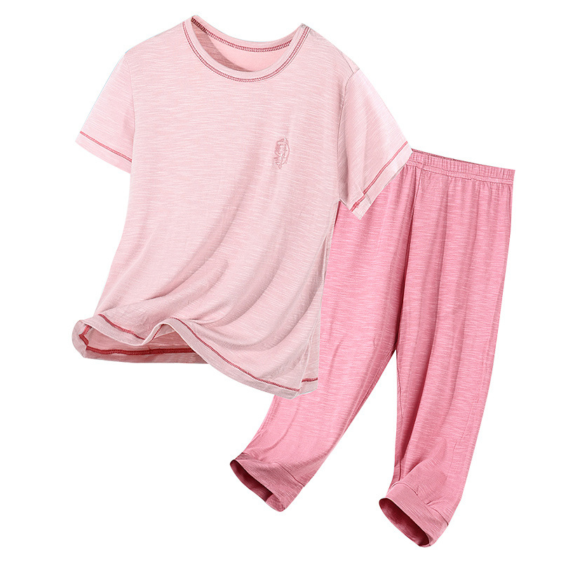 Set de pijamale pentru copii cu textură de bambus, anti-țânțari, bluza cu mânecă scurtă și pantaloni lungi, culoare unică, haine de casă pentru familie