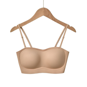 Sutien fara bretele, push-up pentru femei, antiaderent, fara cusaturi, culoare nude, modelare invizibila, grosime subțire pentru vară, cupe 3/4, bretele duble detașabile, închidere spate cu patru cârlige