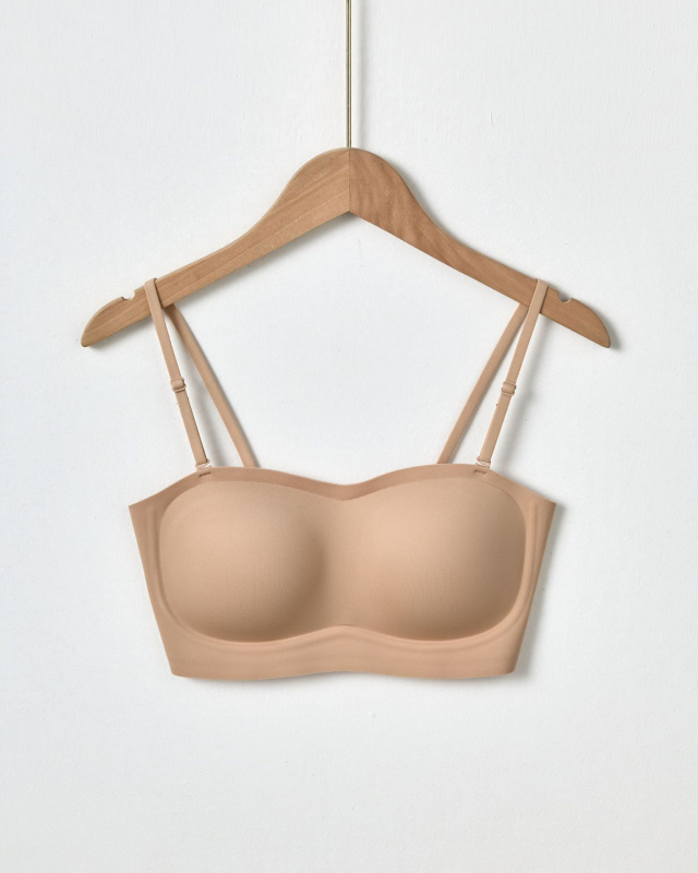 Sutien fara bretele, push-up pentru femei, antiaderent, fara cusaturi, culoare nude, modelare invizibila, grosime subțire pentru vară, cupe 3/4, bretele duble detașabile, închidere spate cu patru cârlige