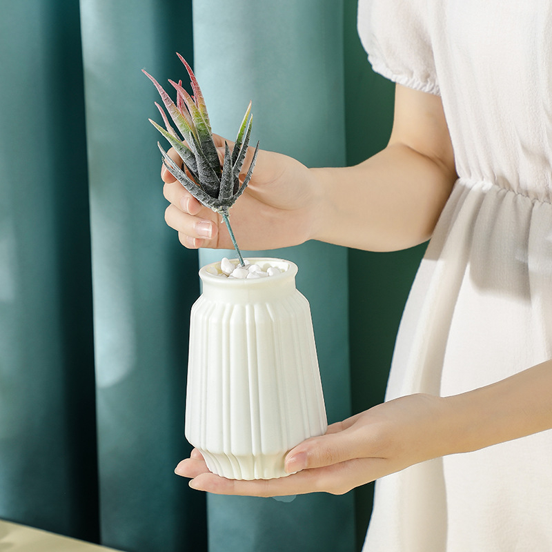 Vază nordică cu aspect ceramic pentru flori uscate, din plastic, decor pentru sufragerie, comodă TV și masă de dining