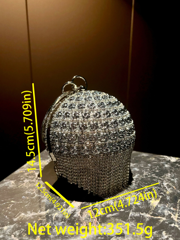 Geantă clutch sferică cu ciucuri, geantă de seară, geantă de umăr cu cristale
