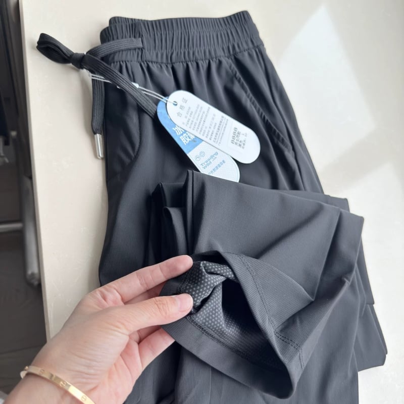 Pantaloni casual de vară pentru bărbați, croială dreaptă, din material subțire și răcoros, talie elastică cu senzație de gheață, stretch în patru direcții, uscare rapidă.