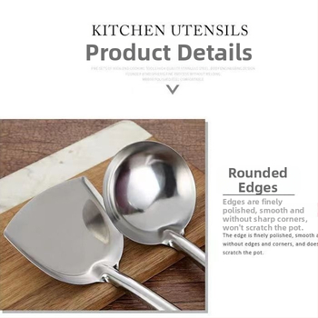 Set de ustensile de bucătărie din oțel inoxidabil: spatulă pentru wok, spatulă de bucătărie, lingură pentru orez, lingură de supă și lingură de bucătărie