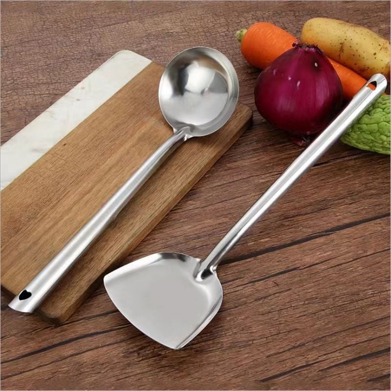 Set de ustensile de bucătărie din oțel inoxidabil: spatulă pentru wok, spatulă de bucătărie, lingură pentru orez, lingură de supă și lingură de bucătărie
