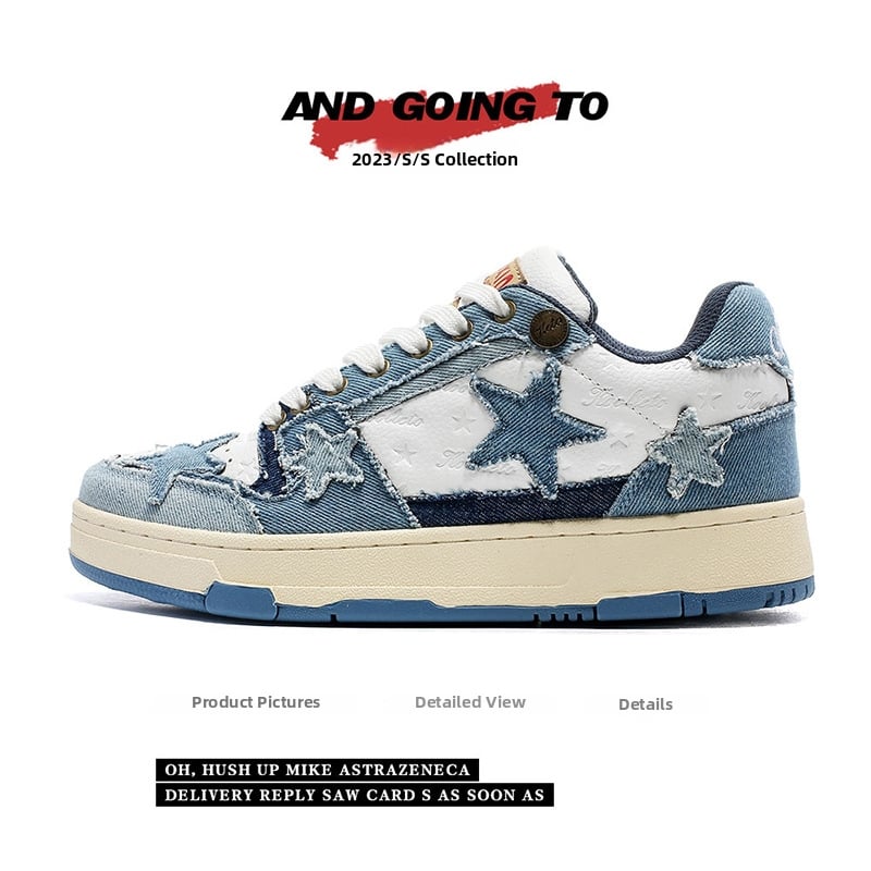 Adidași unisex din denim cu stele, pantofi casual de skate