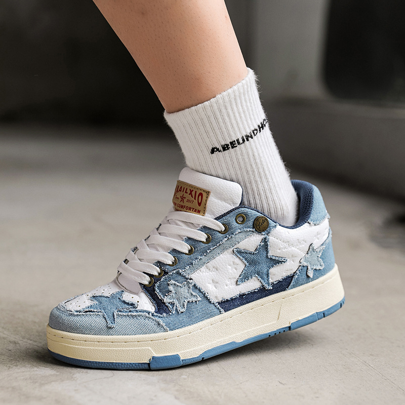 Adidași unisex din denim cu stele, pantofi casual de skate