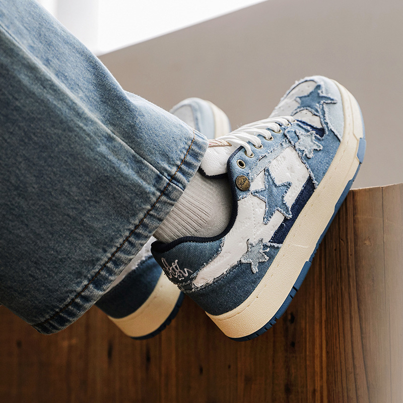 Adidași unisex din denim cu stele, pantofi casual de skate