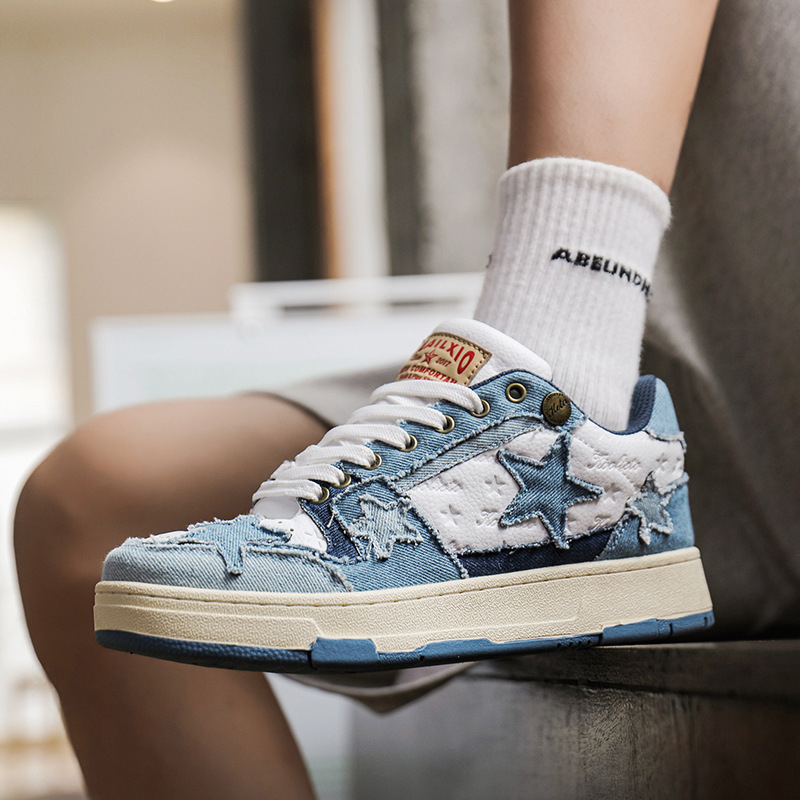 Adidași unisex din denim cu stele, pantofi casual de skate