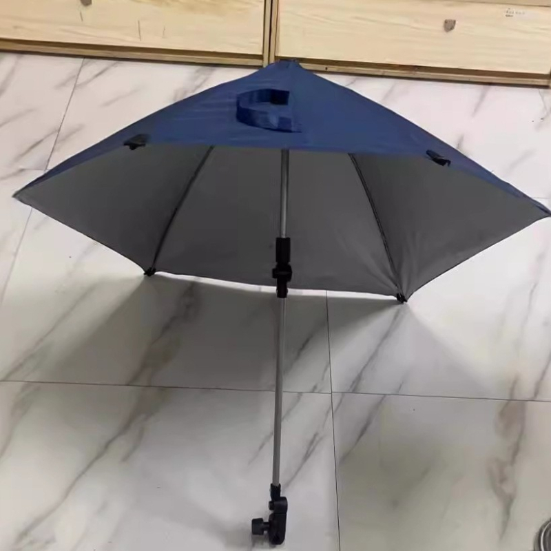 Umbrelă exterioră cu clips pentru scaun de pescuit, mare, argintie, mâner din plastic, potrivită pentru cărucior și scaun de plajă, personalizabilă cu logo