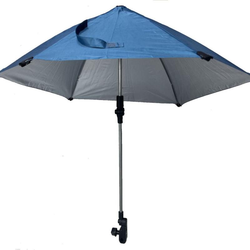 Umbrelă exterioră cu clips pentru scaun de pescuit, mare, argintie, mâner din plastic, potrivită pentru cărucior și scaun de plajă, personalizabilă cu logo