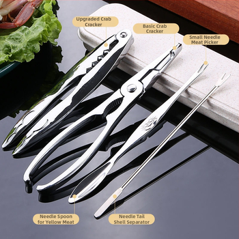 Instrumente din oțel inoxidabil pentru mâncarea crabilor – set de 2 piese: furculiță pentru crab și clește