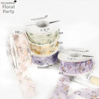 panglică decorativă din poliester pentru împachetarea buchetelor – panglică cu model floral, de înaltă calitate