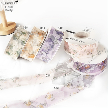 panglică decorativă din poliester pentru împachetarea buchetelor – panglică cu model floral, de înaltă calitate