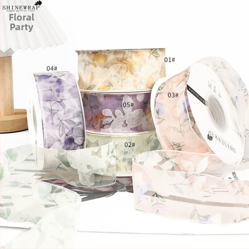 panglică decorativă din poliester pentru împachetarea buchetelor – panglică cu model floral, de înaltă calitate