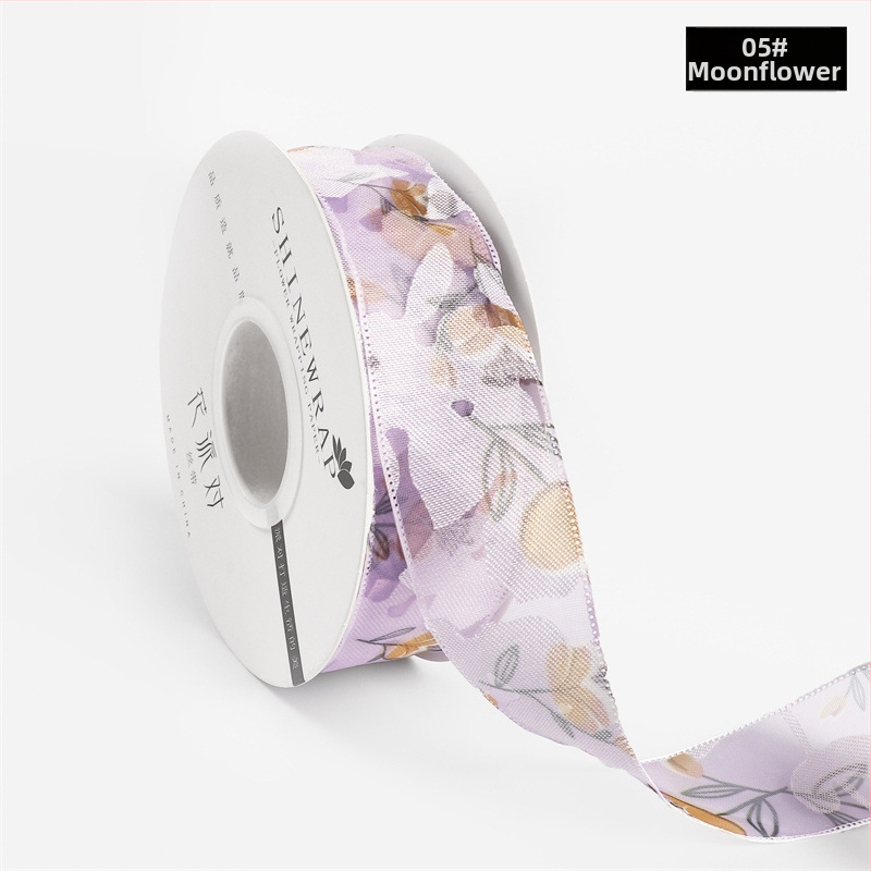 panglică decorativă din poliester pentru împachetarea buchetelor – panglică cu model floral, de înaltă calitate