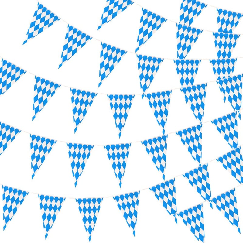 Steag triunghiular de plastic pentru Oktoberfest, model carouri bavareze, decor pentru festivalul berii