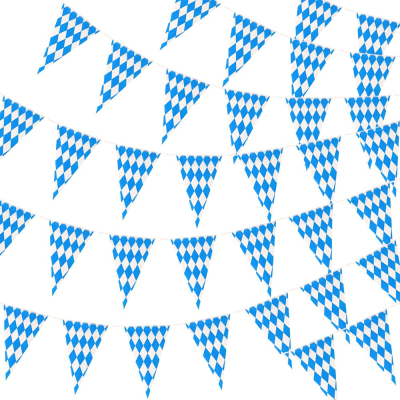 Steag triunghiular de plastic pentru Oktoberfest, model carouri bavareze, decor pentru festivalul berii
