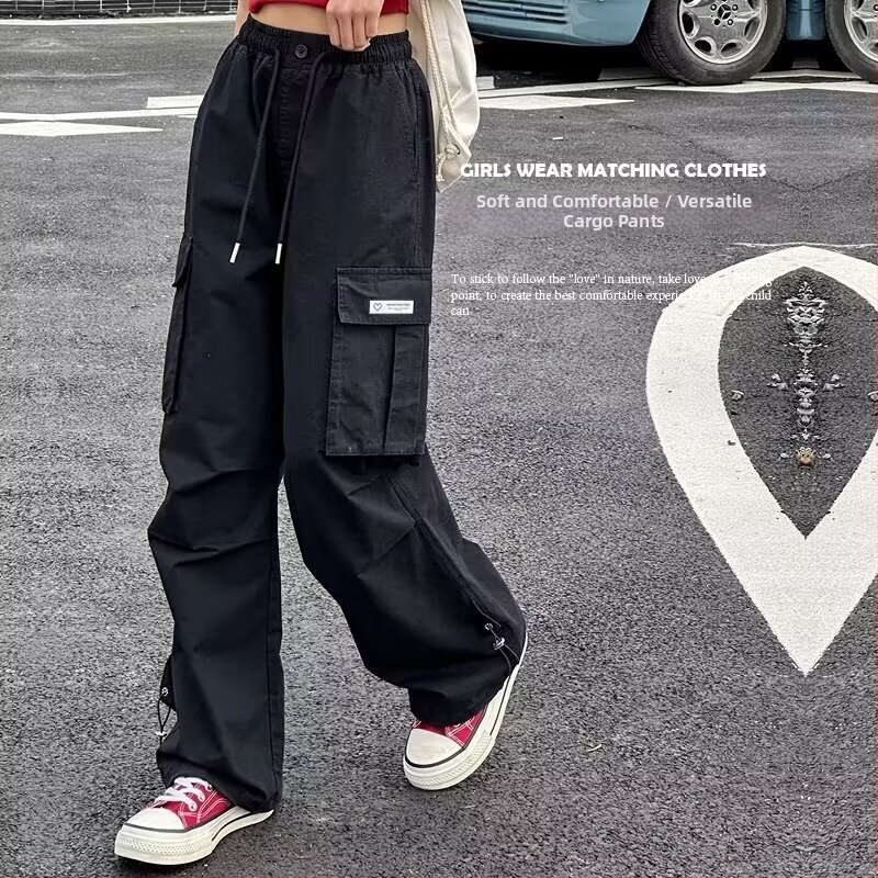 Pantaloni largi pentru fetițe mai mari, țesătură Ice Silk, stil casual, primăvară-vară 2024