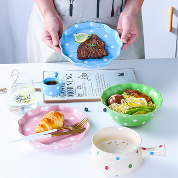 Set de farfurii ceramice de 8 inch cu model cu buline pentru salate și feluri principale, stil japonez, design european