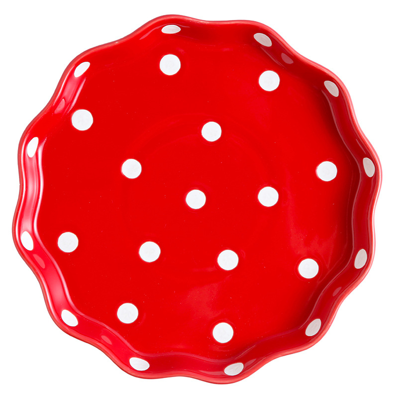 Set de farfurii ceramice de 8 inch cu model cu buline pentru salate și feluri principale, stil japonez, design european