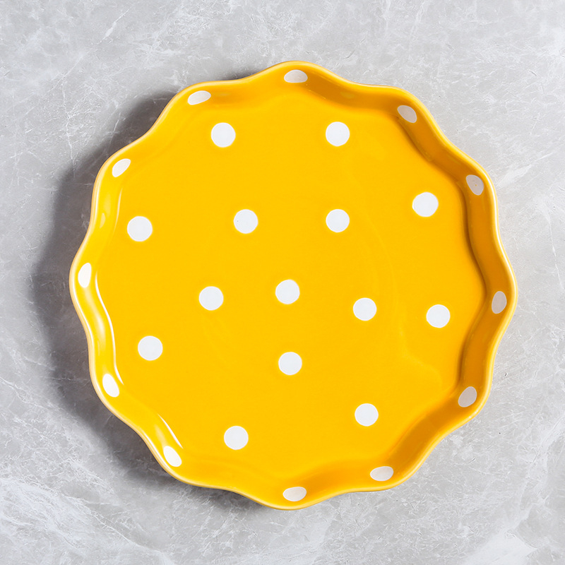 Set de farfurii ceramice de 8 inch cu model cu buline pentru salate și feluri principale, stil japonez, design european