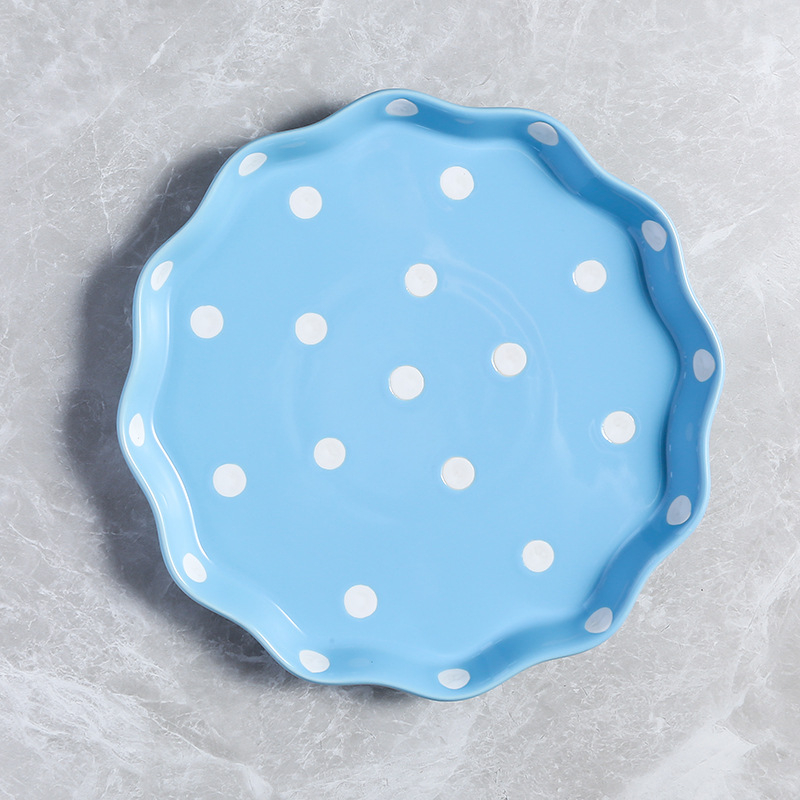 Set de farfurii ceramice de 8 inch cu model cu buline pentru salate și feluri principale, stil japonez, design european