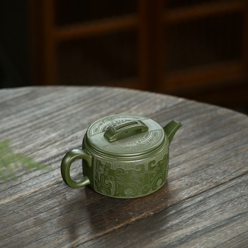 Ceainic premium din lut mov, set de ceai cu design inspirat de plăci bronze ale dinastiei Han