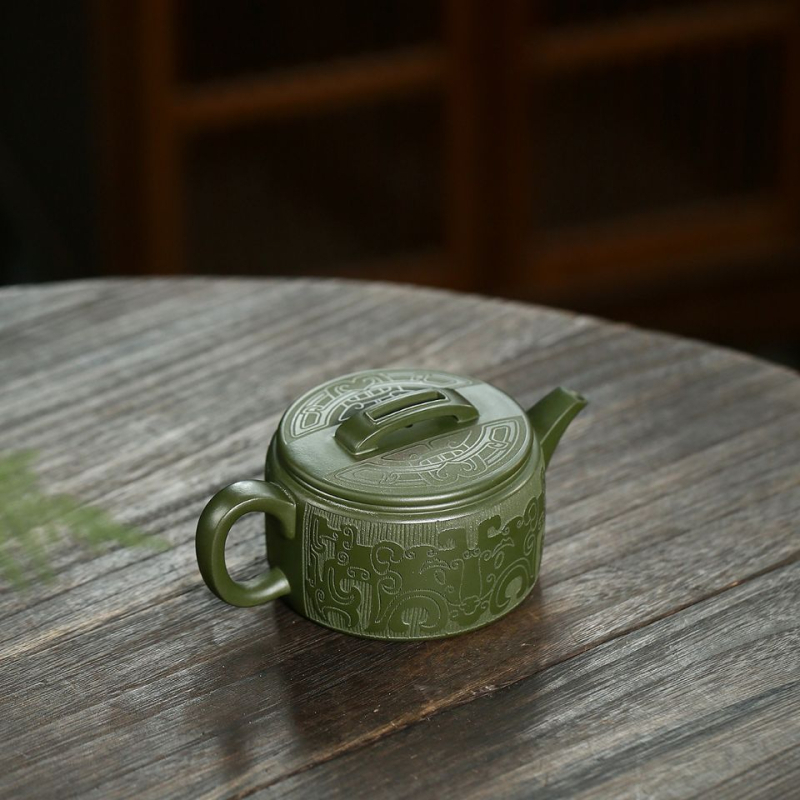 Ceainic premium din lut mov, set de ceai cu design inspirat de plăci bronze ale dinastiei Han