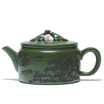 Ceainic Yixing din lut purpuriu, lucrat manual, cu design de plăci Han Jiangnan – set de ceai