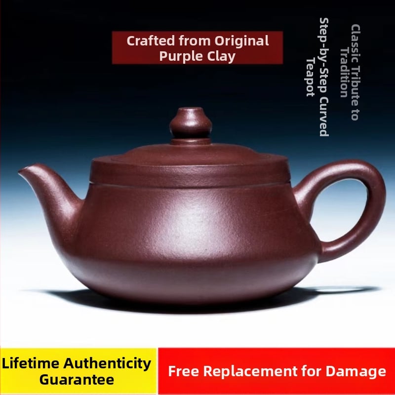 Ceainic autentic Yixing din lut mov, pictat manual, design curbat, set Gongfu în cutie cadou