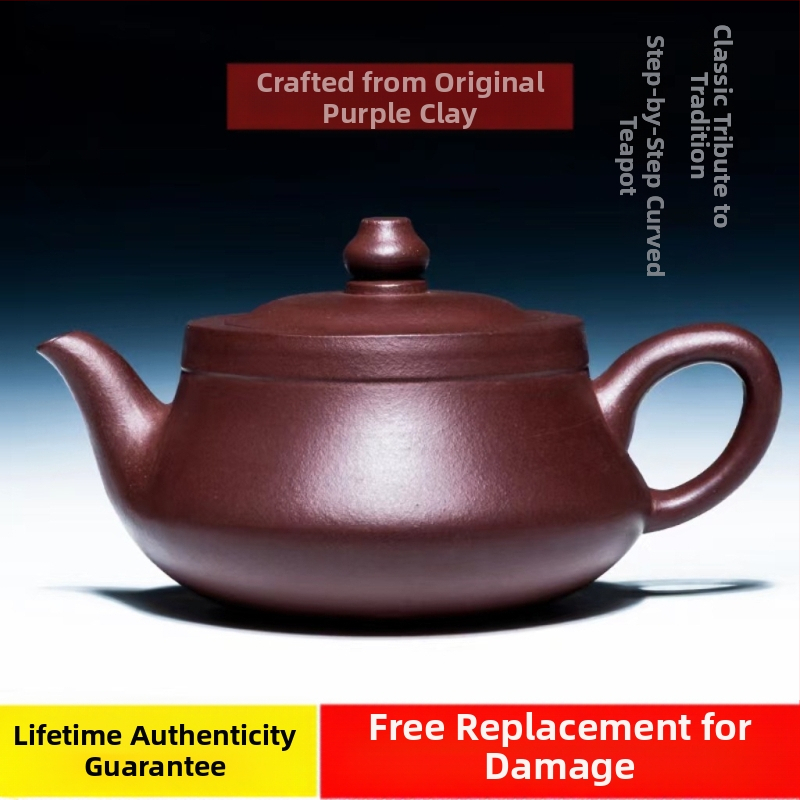 Ceainic autentic Yixing din lut mov, pictat manual, design curbat, set Gongfu în cutie cadou