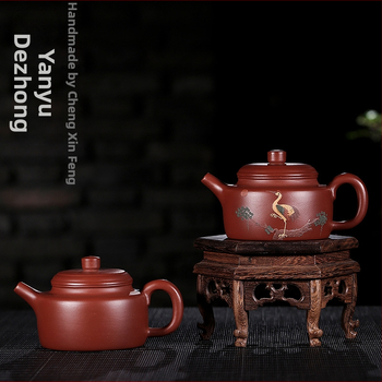 Ceainic Yixing din nisip mov – lucrat manual, pictat cu lut Dezhong, stil pastoral