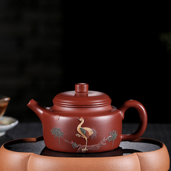 Ceainic Yixing din nisip mov – lucrat manual, pictat cu lut Dezhong, stil pastoral