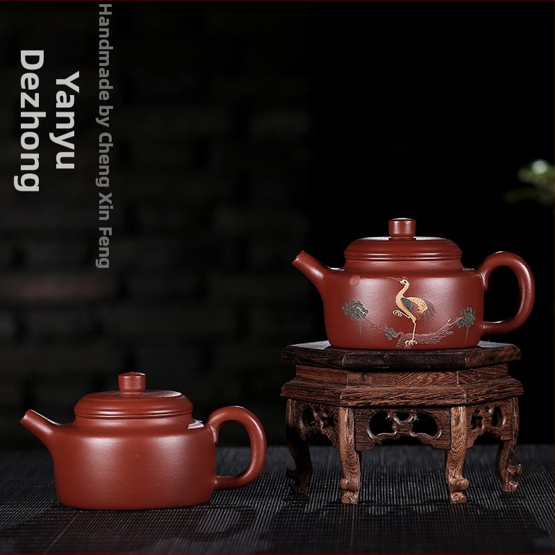Ceainic Yixing din nisip mov – lucrat manual, pictat cu lut Dezhong, stil pastoral