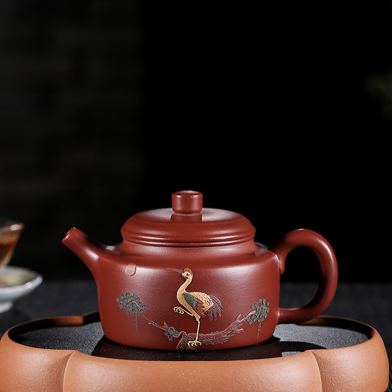 Ceainic Yixing din nisip mov – lucrat manual, pictat cu lut Dezhong, stil pastoral