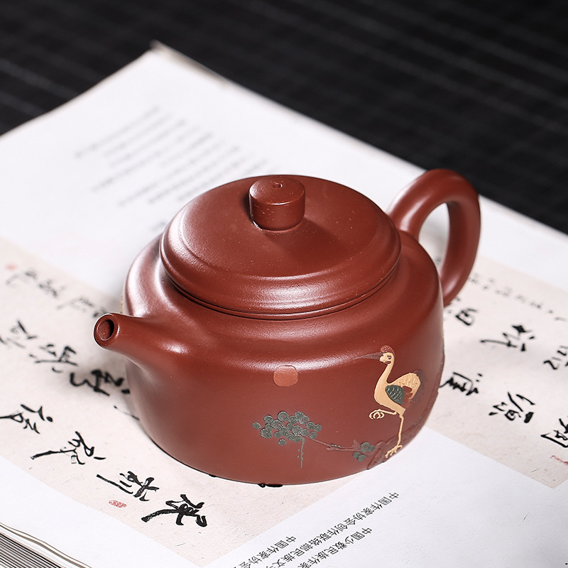 Ceainic Yixing din nisip mov – lucrat manual, pictat cu lut Dezhong, stil pastoral