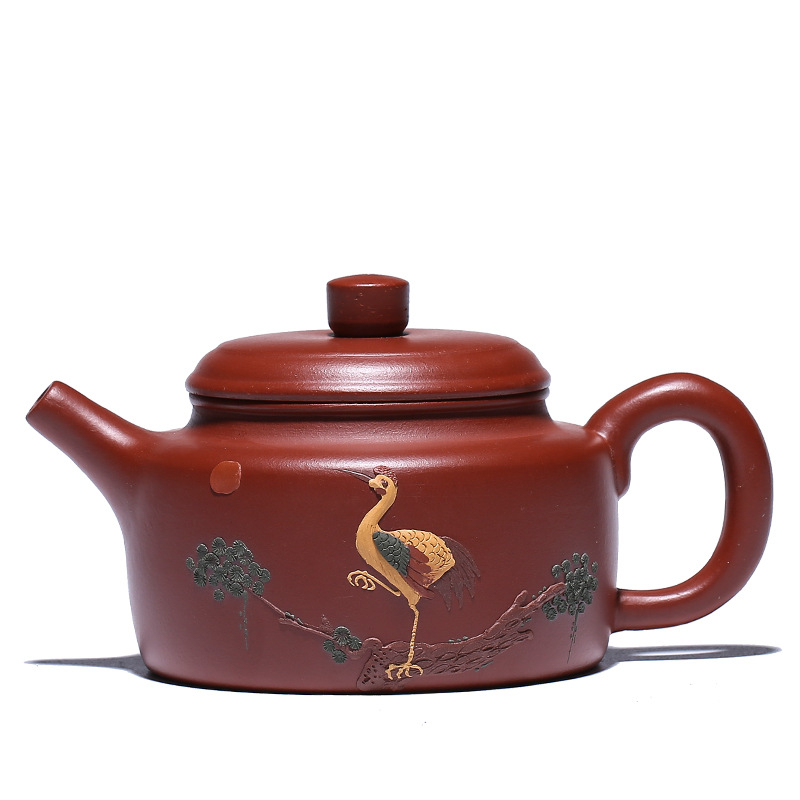 Ceainic Yixing din nisip mov – lucrat manual, pictat cu lut Dezhong, stil pastoral