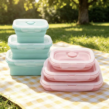 Set de trei cutii pentru prânz din silicon, portabile și izolate, compatibile cu microundele, cutii pentru prânz pentru copii