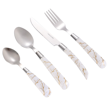 Set din oțel inoxidabil pentru tacâmuri occidentale: cuțit, furculiță și lingură; cuțit de steak; design marmorat pentru uz casnic