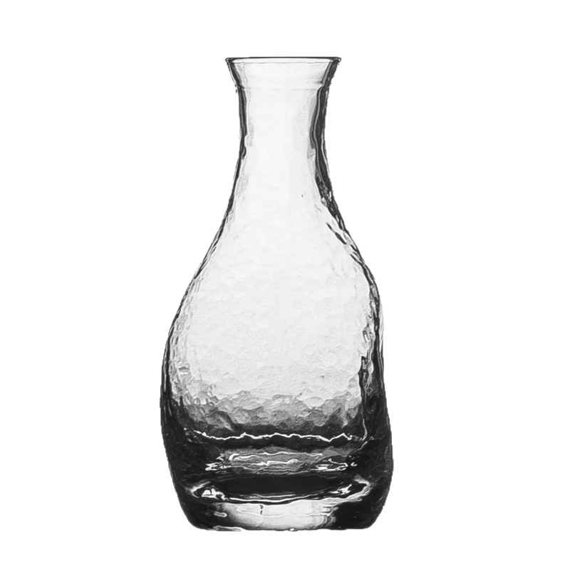 Carafă de sake japoneză din sticlă ciocănită, realizată manual, mic recipient pentru uz casnic