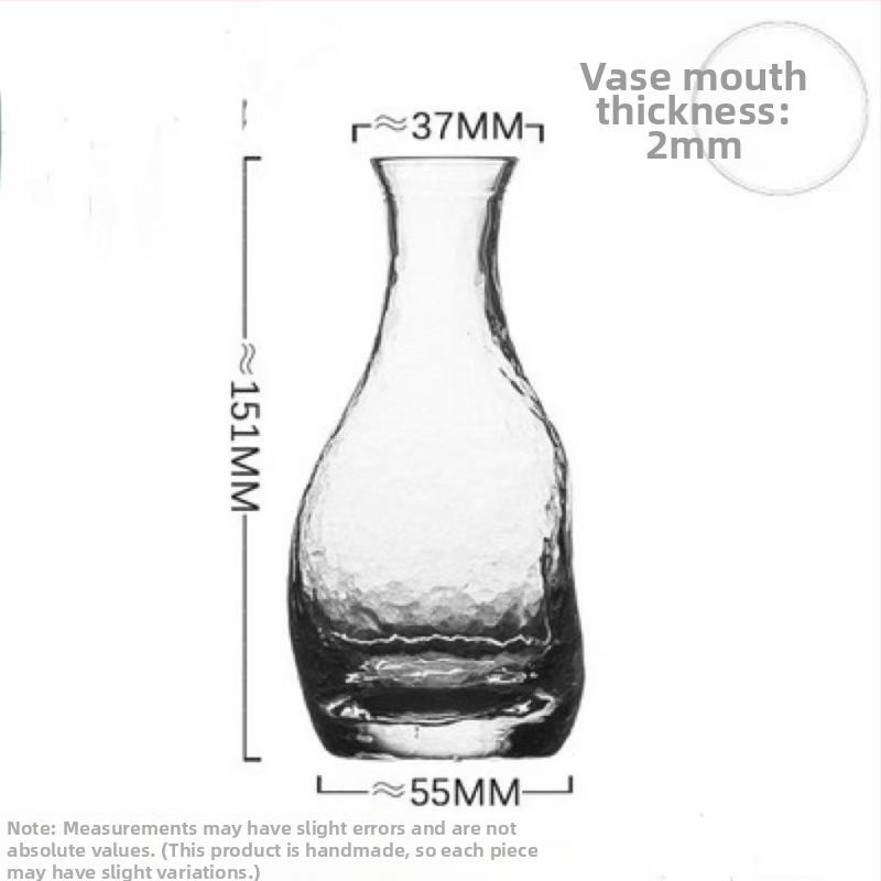 Carafă de sake japoneză din sticlă ciocănită, realizată manual, mic recipient pentru uz casnic