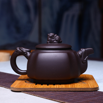Ceainic Yixing Zisha, Dragon Zun pătrat, din lut purpuriu, set Gongfu pentru uz casnic