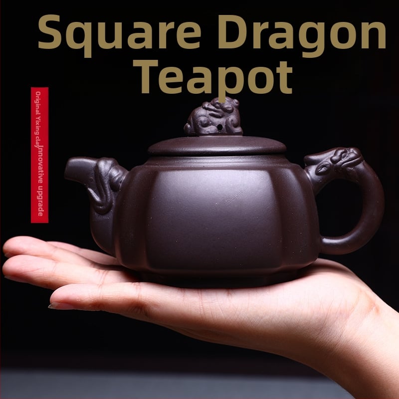 Ceainic Yixing Zisha, Dragon Zun pătrat, din lut purpuriu, set Gongfu pentru uz casnic