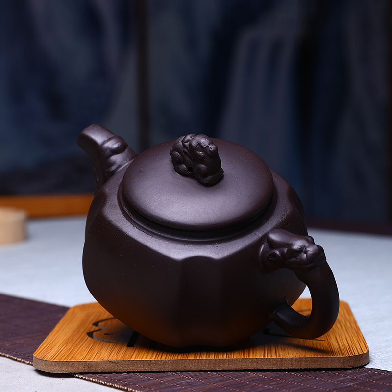Ceainic Yixing Zisha, Dragon Zun pătrat, din lut purpuriu, set Gongfu pentru uz casnic