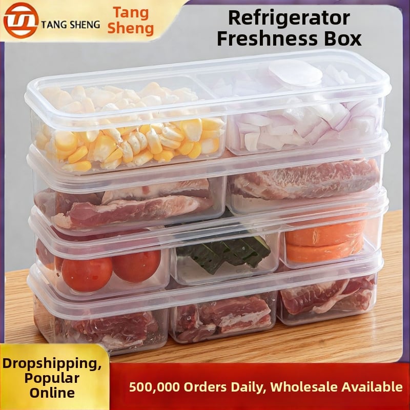 Cutie de depozitare pentru frigider, cu trei compartimente înguste, pentru păstrarea alimentelor proaspete și congelate