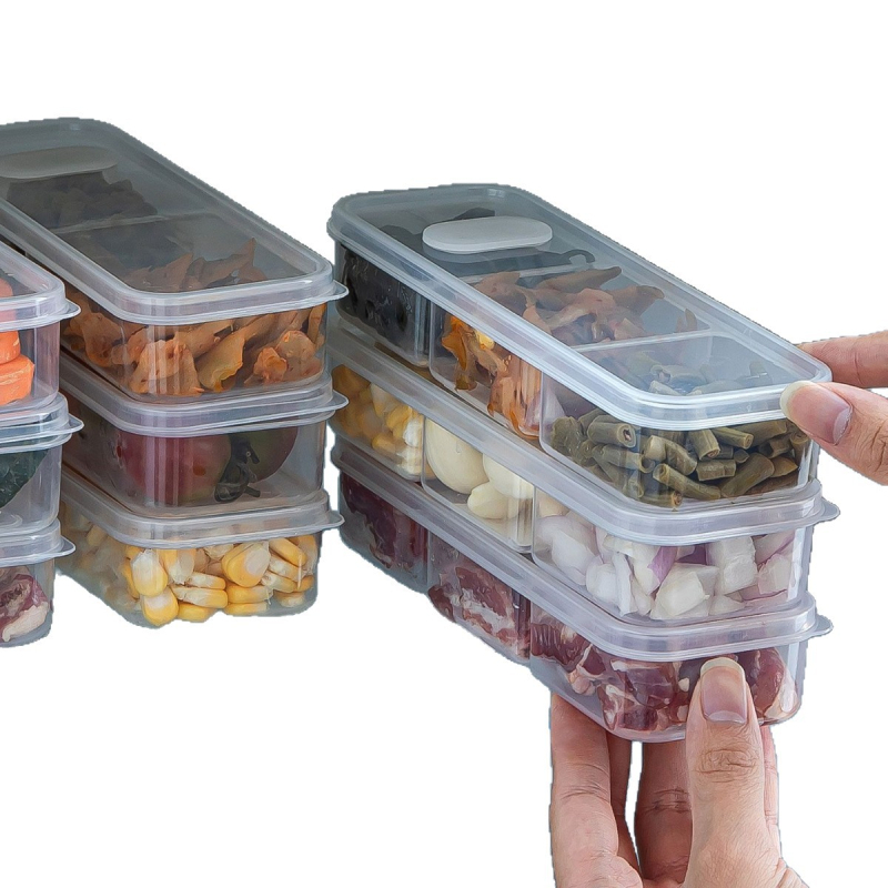 Cutie de depozitare pentru frigider, cu trei compartimente înguste, pentru păstrarea alimentelor proaspete și congelate