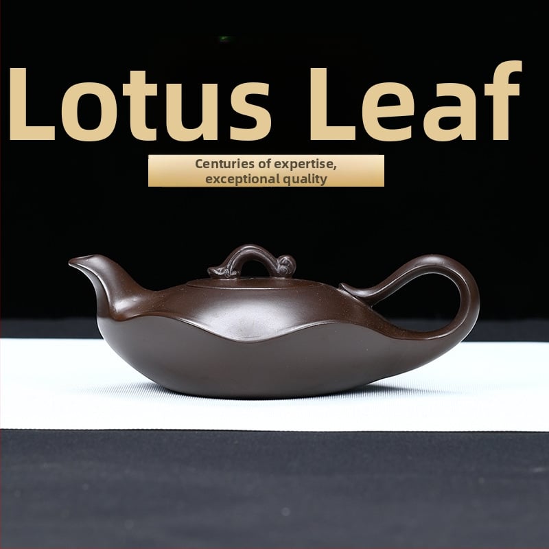 Ceainic Yixing Zisha din lut purpuriu, cu frunză de lotus