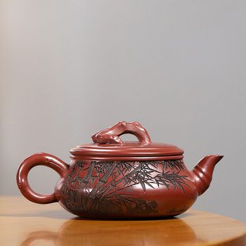 Ceainic Yixing din argilă mov Dragon Blood, semi-manual, suprafață gravată
